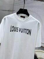 Louis Vuitton T-Shirt Distressed Logo Print Crew Neck Black White - Image 6