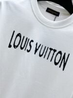 Louis Vuitton T-Shirt Distressed Logo Print Crew Neck Black White - Image 5