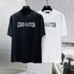 Louis Vuitton T-Shirt Distressed Logo Print Crew Neck Black White