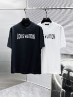 Louis Vuitton T-Shirt Distressed Logo Print Crew Neck Black White