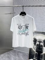 Louis Vuitton T-Shirt Sketch LV Logo Print Crew Neck Black White - Image 8