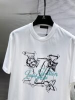 Louis Vuitton T-Shirt Sketch LV Logo Print Crew Neck Black White - Image 6