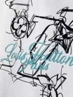 Louis Vuitton T-Shirt Sketch LV Logo Print Crew Neck Black White - Image 5