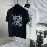 Louis Vuitton T-Shirt Sketch LV Logo Print Crew Neck Black White
