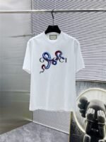 Gucci T-Shirt Snake Logo Print Crew Neck Short Sleeve Black White - Image 7