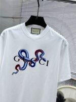 Gucci T-Shirt Snake Logo Print Crew Neck Short Sleeve Black White - Image 6