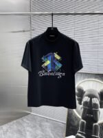 Balenciaga T-Shirt Graffiti BB Logo Print Crew Neck Black White - Image 2