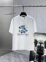 Balenciaga T-Shirt Graffiti BB Logo Print Crew Neck Black White - Image 8