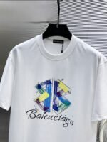 Balenciaga T-Shirt Graffiti BB Logo Print Crew Neck Black White - Image 6