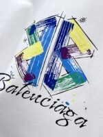 Balenciaga T-Shirt Graffiti BB Logo Print Crew Neck Black White - Image 4