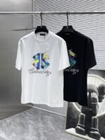 Balenciaga T-Shirt Graffiti BB Logo Print Crew Neck Black White