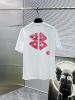 Balenciaga T-Shirt Distressed Logo Print Crew Neck Black White - Image 7
