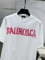 Balenciaga T-Shirt Distressed Logo Print Crew Neck Black White - Image 6