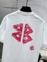 Balenciaga T-Shirt Distressed Logo Print Crew Neck Black White - Image 4