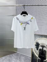 Louis Vuitton T-Shirt Charm Necklace Print Crew Neck Black White - Image 9