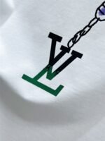 Louis Vuitton T-Shirt Charm Necklace Print Crew Neck Black White - Image 6
