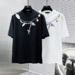Louis Vuitton T-Shirt Charm Necklace Print Crew Neck Black White