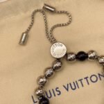 Louis Vuitton Beaded Onyx & Silver Bracelet with LV Charm - Image 3