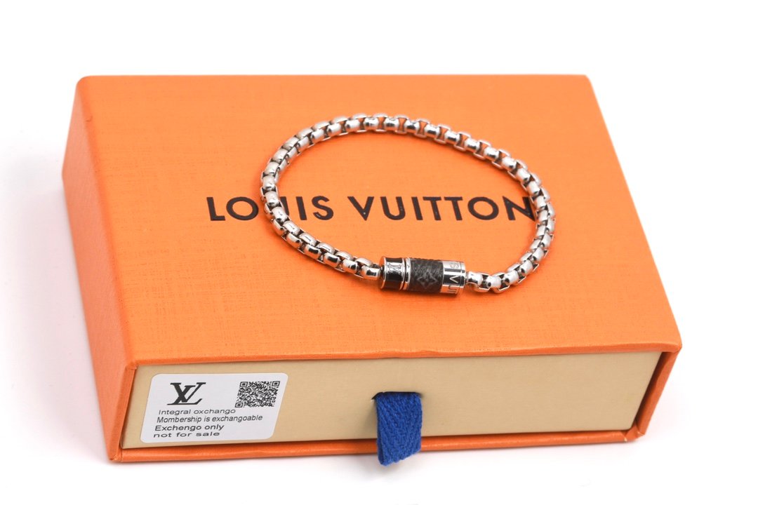 13420886654051977 Louis Vuitton Monogram Inlay Silver Chain Bracelet - Image 1