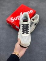 Nike Air Force 1 Supreme Co-Branded Cream Black Casual Low Top Sneakers - Image 2