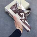 Nike Air Force 1 PMO Daisy Brown White Casual Low Top Sneakers