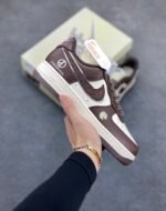 Nike Air Force 1 PMO Daisy Brown White Casual Low Top Sneakers
