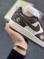 Nike Air Force 1 PMO Daisy Brown White Casual Low Top Sneakers - Image 6
