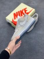 Nike Air Force 1 Stussy Beige Silver Glitter Low Top Casual Sneakers - Image 9