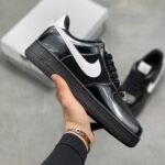 Nike AF1 Shiny Black White Minimal All-Match Street Sneakers