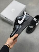 Nike AF1 Shiny Black White Minimal All-Match Street Sneakers - Image 9