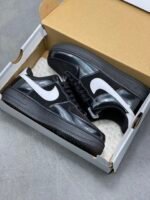 Nike AF1 Shiny Black White Minimal All-Match Street Sneakers - Image 3