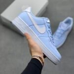 Nike Air Force 1 Baby Blue White Satin Lace Low Top Casual Sneakers