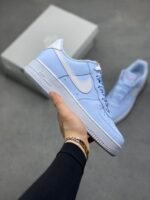 Nike Air Force 1 Baby Blue White Satin Lace Low Top Casual Sneakers