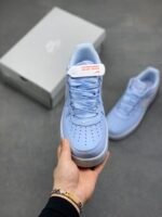 Nike Air Force 1 Baby Blue White Satin Lace Low Top Casual Sneakers - Image 9
