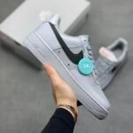 Nike Air Force 1 Smoke Gray Black Swoosh Low Top Casual Sneakers