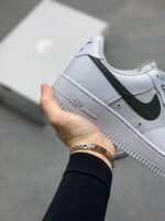 Nike Air Force 1 Smoke Gray Black Swoosh Low Top Casual Sneakers - Image 6