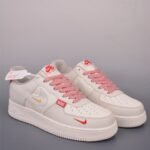 Nike Air Force 1 Cream White Red Double Swoosh Low Top Casual Sneakers