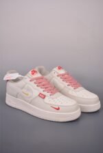 Nike Air Force 1 Cream White Red Double Swoosh Low Top Casual Sneakers