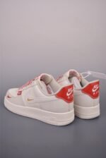 Nike Air Force 1 Cream White Red Double Swoosh Low Top Casual Sneakers - Image 2