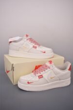 Nike Air Force 1 Cream White Red Double Swoosh Low Top Casual Sneakers - Image 6