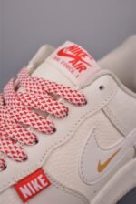 Nike Air Force 1 Cream White Red Double Swoosh Low Top Casual Sneakers - Image 4