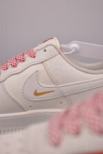 Nike Air Force 1 Cream White Red Double Swoosh Low Top Casual Sneakers - Image 3