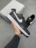 Nike Air Force 1 Black White Double Swoosh Low Top Casual Sneakers - Image 2