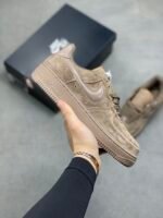 Nike Air Force 1 Coffee Brown Suede Gloss Swoosh Low Top Casual Sneakers - Image 2