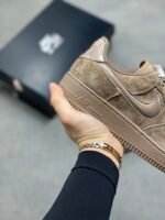 Nike Air Force 1 Coffee Brown Suede Gloss Swoosh Low Top Casual Sneakers - Image 5