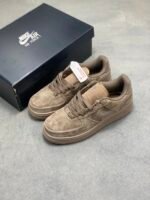 Nike Air Force 1 Coffee Brown Suede Gloss Swoosh Low Top Casual Sneakers - Image 3