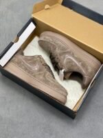 Nike Air Force 1 Coffee Brown Suede Gloss Swoosh Low Top Casual Sneakers