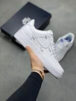 Nike Air Force 1 White Mini Silver Swoosh Low Top Casual Sneakers - Image 2