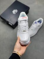 Nike Air Force 1 White Mini Silver Swoosh Low Top Casual Sneakers - Image 9