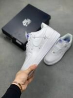 Nike Air Force 1 White Mini Silver Swoosh Low Top Casual Sneakers - Image 8